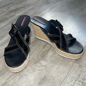 Prada platform wedges  size 38 USA (8) Black Patent Leather Calzature Donna